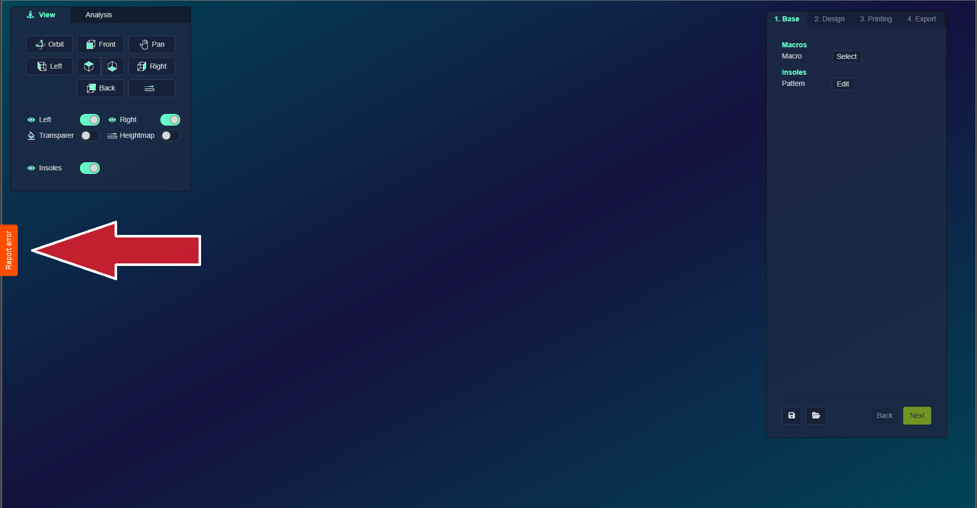 The Report error button in LutraCAD