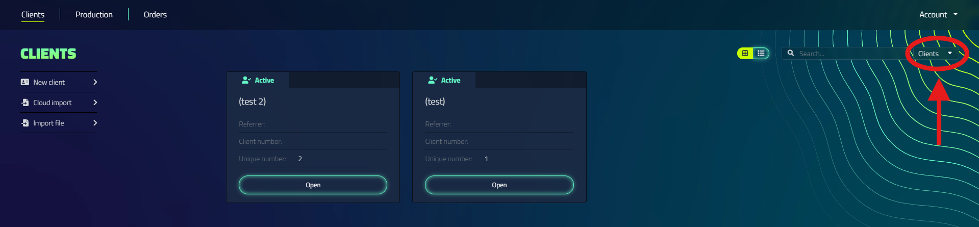 Search clients and projects