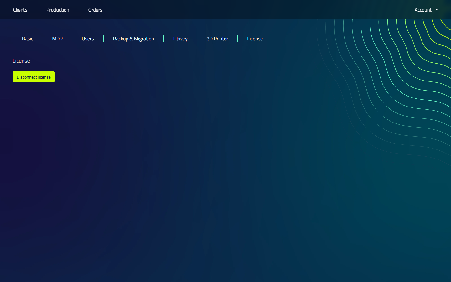La scheda Licenza in Impostazioni, visualizza il pulsante Disconnect della licenza